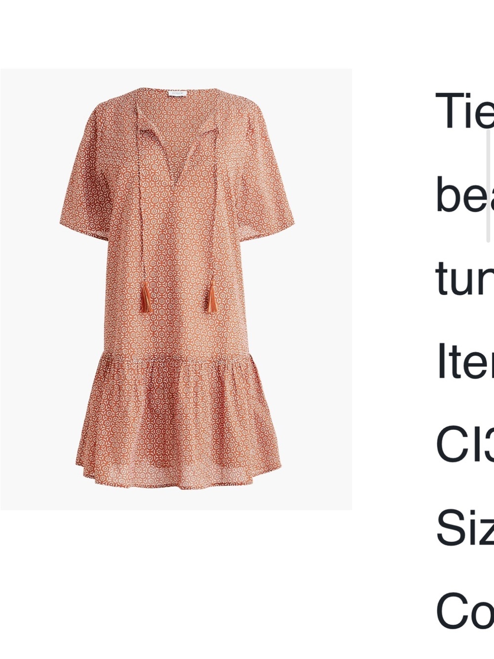 J. Crew Coral-Print Tassel Tie Mini Dress